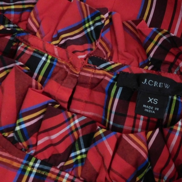 J. CREW Red Tartan Plaid Ruffle Top Blouse Holidays Festive Preppy X-Small - Picture 9 of 11